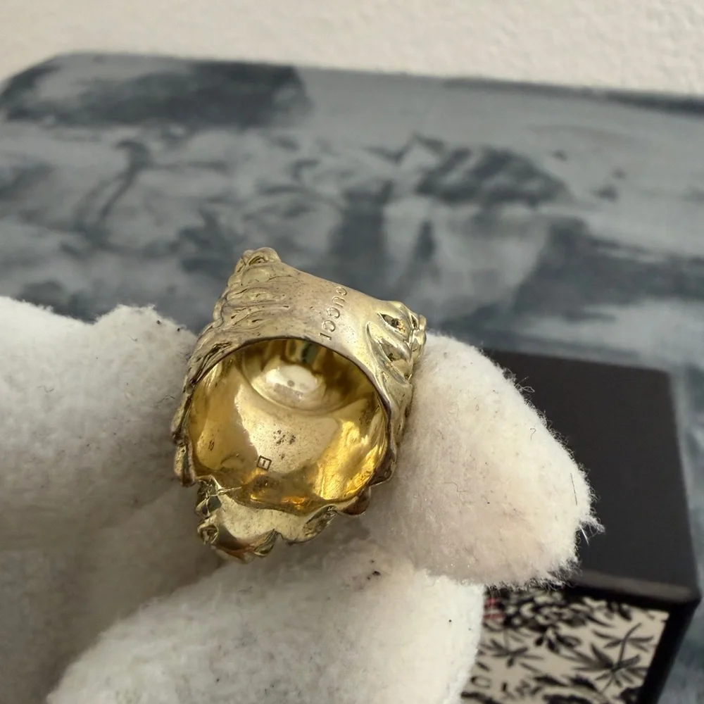 BRAND NEW Gucci Gold Lion Head Clear Crystal Size 10 / X-Small / 5.25